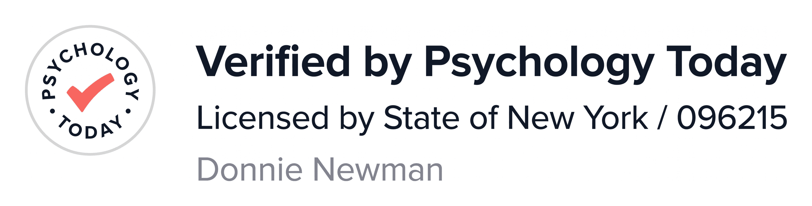 Verified by Psychology Today. Licensed by State of New York, 096215. Donnie Newman.